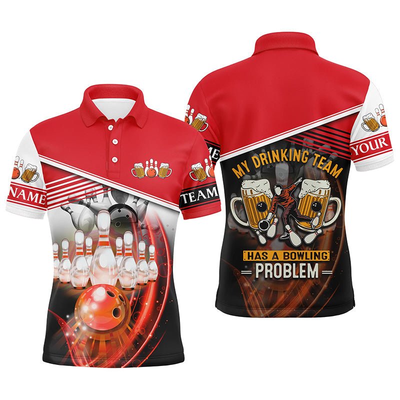 Herren Polo Bowling Shirts individuell gestaltet | Mein Trinkteam hat ein Bowling-Problem | Team Liga Trikots | Rot Q7016 - Climcat