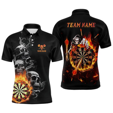 Herren Polo-Shirt mit Darts Totenkopf-Flammen-Motiv, individuell anpassbares Feuer-Darts-Shirt für Männer, Darts Trikot R847 - Climcat