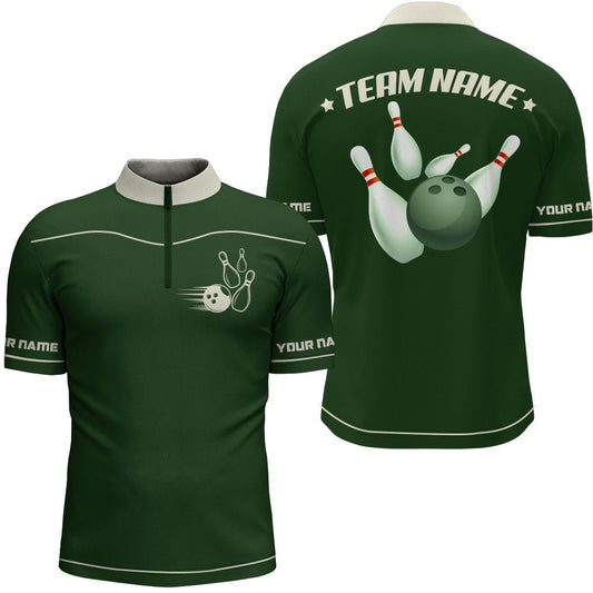 Herren Vintage Bowling Shirt | Personalisiertes Bowling Hemd für Männer | Retro Bowling Polo Shirt | Viertel-Reißverschluss Hemd Z10 - Climcat