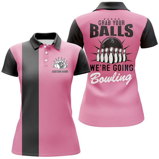 Hol dir deine Bälle, wir gehen bowlen! Damen Polo-Shirt, rosa Bowling-Shirt für Frauen P4012 - Climcat