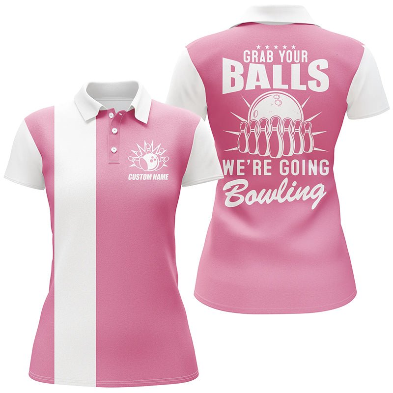 Hol dir deine Bälle, wir gehen bowlen! Damen Polo-Shirt, rosa Bowling-Shirt für Frauen P4918 - Climcat