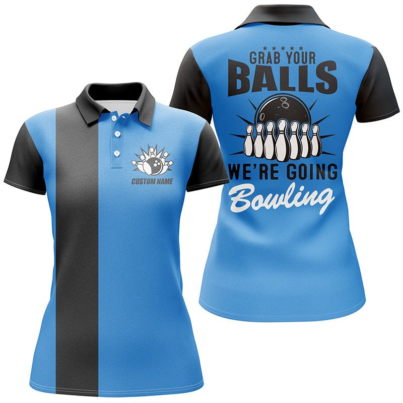 Hol dir deine Bälle, wir gehen bowlen! Damen Polo-Shirts, blaue Bowling-Shirts für Frauen P4917 - Climcat