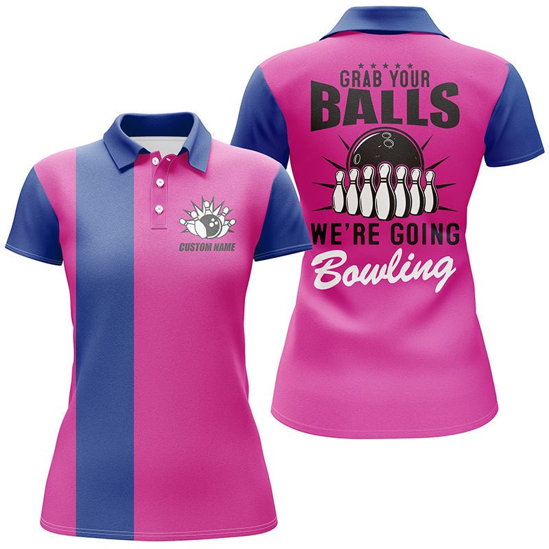 Hol dir deine Bälle, wir gehen bowlen! Damen Polo-Shirts, pinke Bowling-Shirts für Frauen P4916 - Climcat