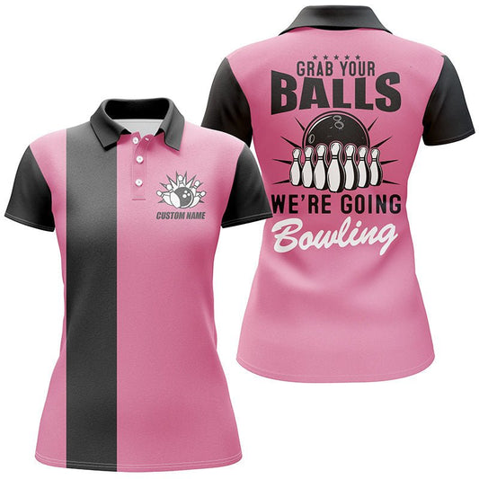 Hol dir deine Bälle, wir gehen bowlen Damen Polo Shirts, rosa Bowling Shirts für Frauen - Climcat