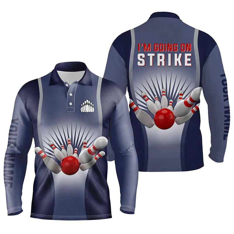 Ich gehe in den Streik Bowling individuelle Herren Bowling Polo Shirts, Personalisierte Team Bowling Trikots | Blau Q4667 - Climcat