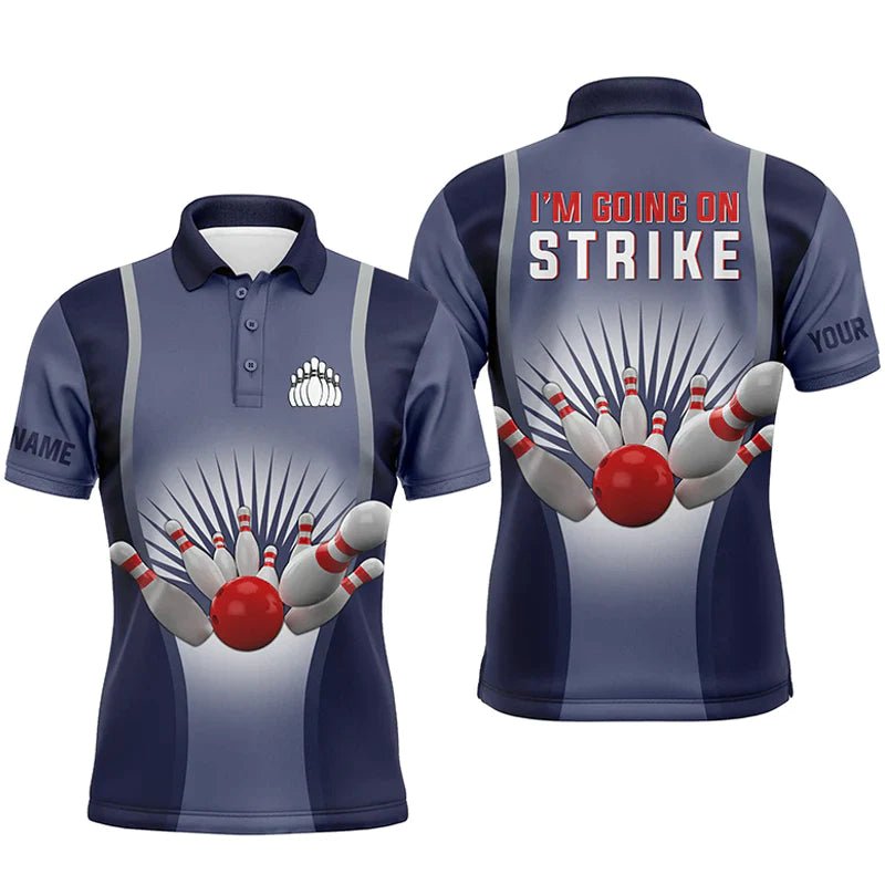 Ich gehe in den Streik Bowling individuelle Herren Bowling Polo Shirts, Personalisierte Team Bowling Trikots | Blau Q4667 - Climcat