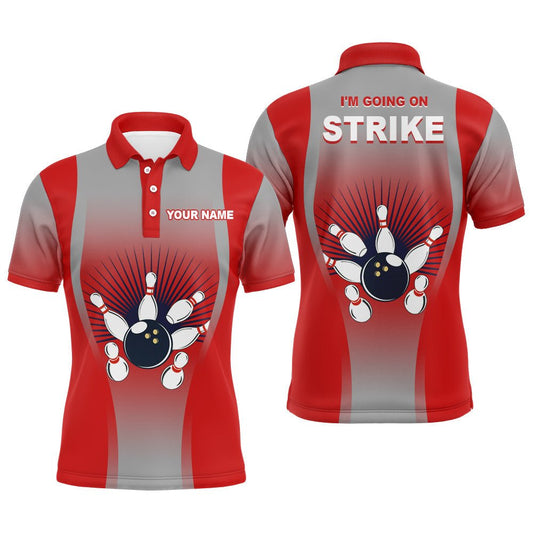 Ich gehe in den Streik Bowling Shirt für Herren, personalisiertes rotes Herren-Bowler-Polo-Bowling-Trikot B160 - Climcat