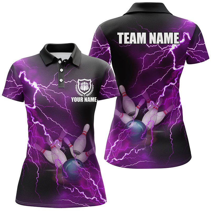 Individuell anpassbare lila Blitz Bowling Polo Shirts für Damen, Geschenk für das Bowling-Team Bowlers - Climcat