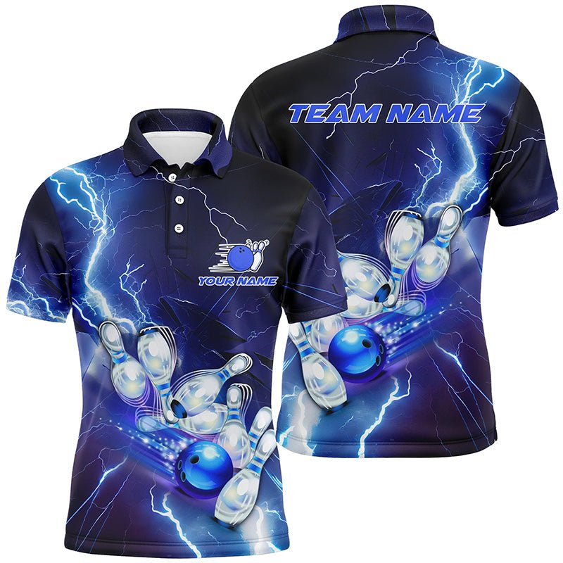 Individuell anpassbares Bowling-Team-Trikot mit blauem Blitz und Donner, Bowling-Shirts für Herren - Climcat