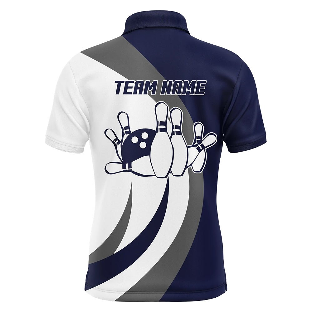 Individuell anpassbares Herren Bowling Polo Shirt in Navy, Bowling Trikot für Männer, Bowling Geschenk - Climcat