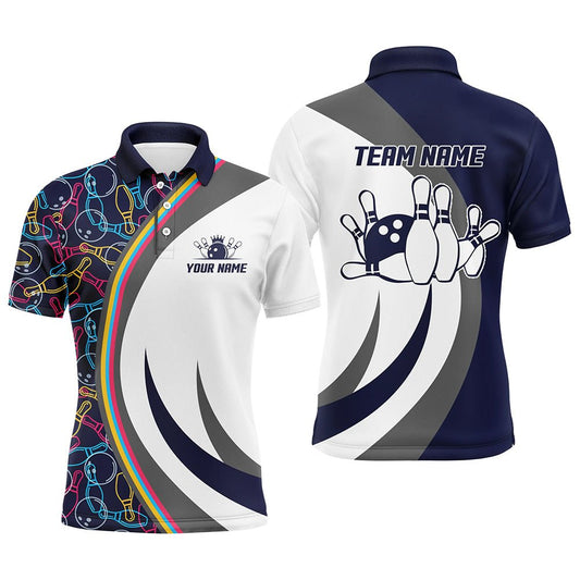 Individuell anpassbares Herren Bowling Polo Shirt in Navy, Bowling Trikot für Männer, Bowling Geschenk - Climcat