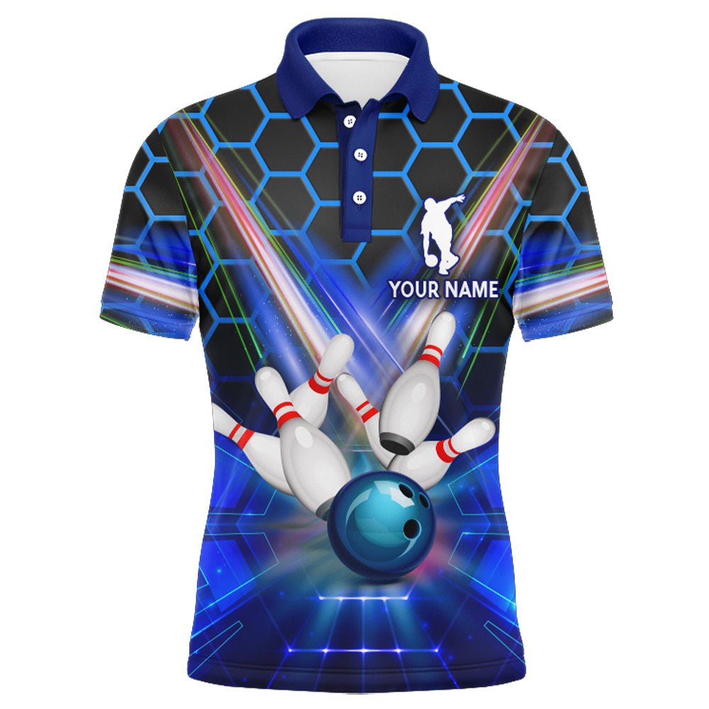 Individuell anpassbares Herren Bowling Polo Shirt mit Namen, 3D Bowling Team Shirt für Männer | Blau - Climcat