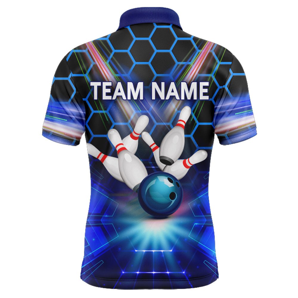 Individuell anpassbares Herren Bowling Polo Shirt mit Namen, 3D Bowling Team Shirt für Männer | Blau - Climcat