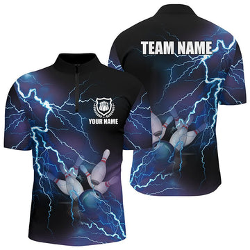 Individuell anpassbares Herren Bowling-Shirt mit blauem Blitz und Donner, Bowling-Team-Trikot, Geschenk für Bowler - Climcat