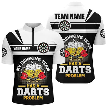 Individuell anpassbares Herren Dart-Shirt mit 'My Drinking Team' Motiv, 1/4 Zip Dart-Trikot O902 - Climcat