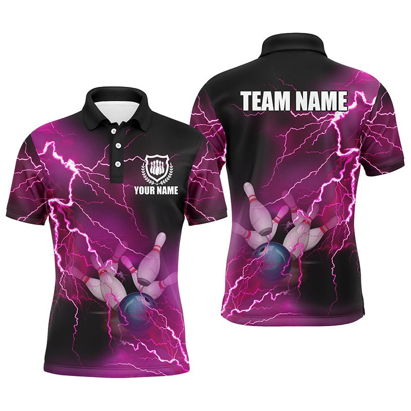Individuell anpassbares Herren Polo Bowling Shirt mit pinkem Blitz und Donner Bowling Team Trikot, Geschenk für das Team der Bowler | NQS6379 - Climcat