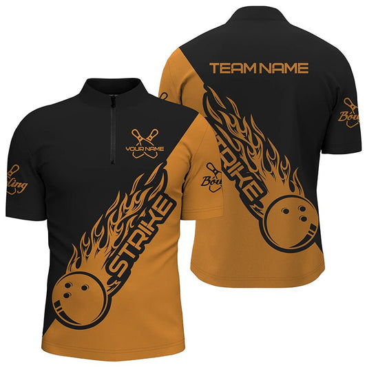 Individuell gestaltete Bowling-Shirts für Männer und Frauen, Bowling-Team-Shirts Bowling Strike | Schwarz und Orange - Climcat