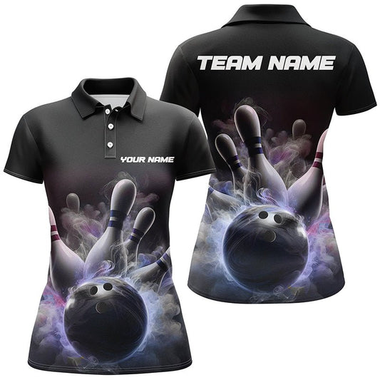 Individuell gestaltete Damen Bowling Polo Shirts mit Raucheffekt, Strike Bowling Team Trikots - Climcat