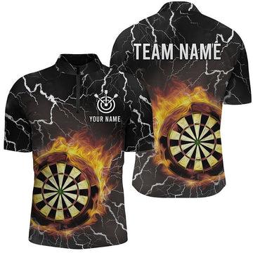 Individuell gestaltetes Dart-Shirt mit Flammenmotiv, 1/4 Zip Thunder Lightning Dart Shirt für Herren, Dart Trikots P51 - Climcat