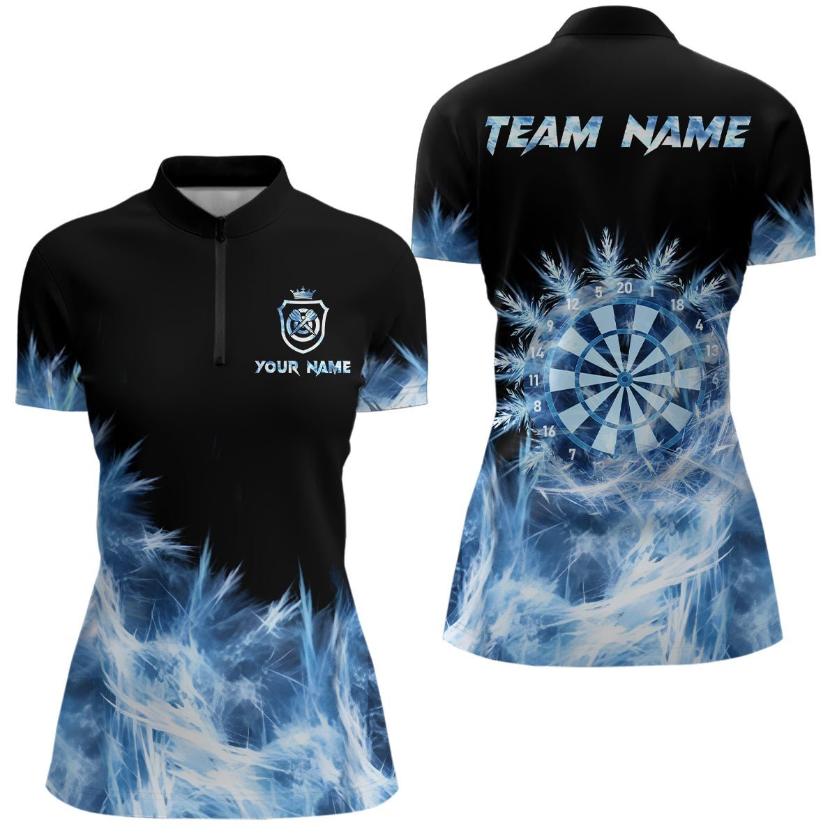 Individuell gestaltetes Darts-Team-Trikot für Frauen in Eisblau, 1/4 Zip Darts-Shirt T424 - Climcat