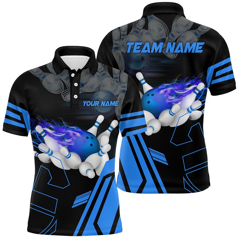 Individuelle blaue Bowling-Polo-Shirts für Herren, Strike Bowling Team Trikots, Bowlingspieler Outfits P5223 - Climcat