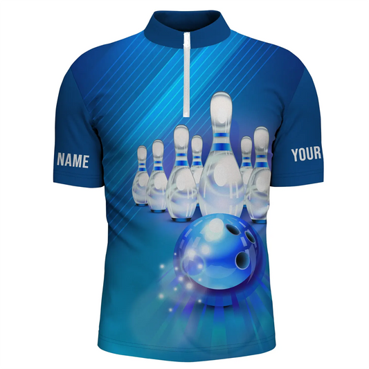 Individuelle blaue Bowling-Shirts für Herren, Team-Bowlingtrikots Polo-Shirts P4176 - Climcat