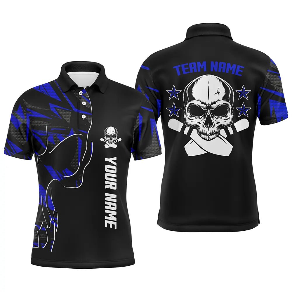 Individuelle blaue Totenkopf-Bowlinghemden für Männer - Personalisierte Team-Bowlingtrikots Q4553 - Climcat