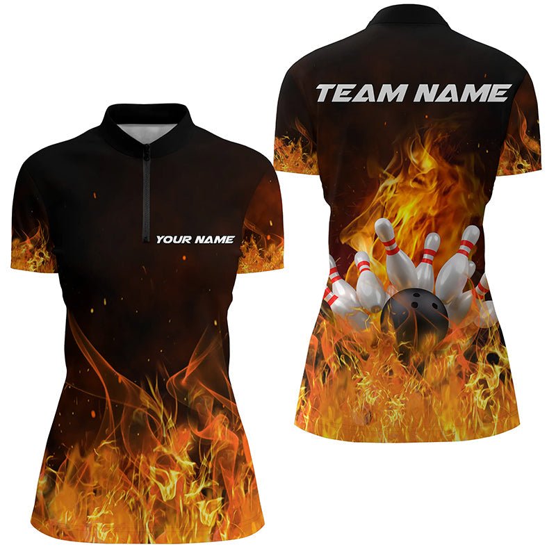 Individuelle Bowling-Shirts für Damen, personalisierte Flammen Bowling-Team Trikots P5165 - Climcat