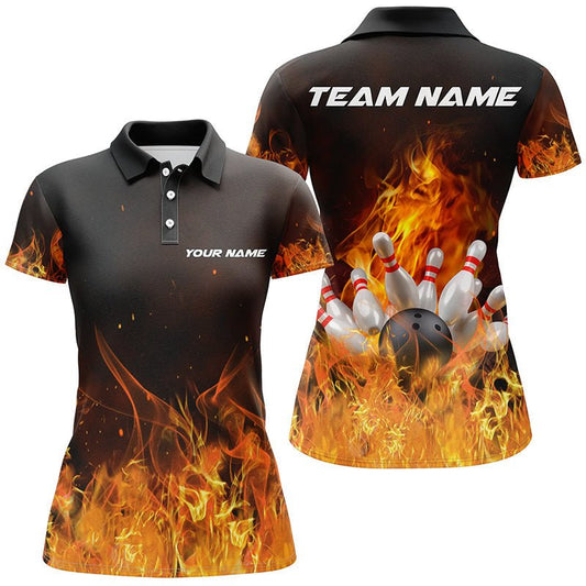 Individuelle Bowling-Shirts für Damen, personalisierte Flammen Bowling-Team Trikots P5165 - Climcat