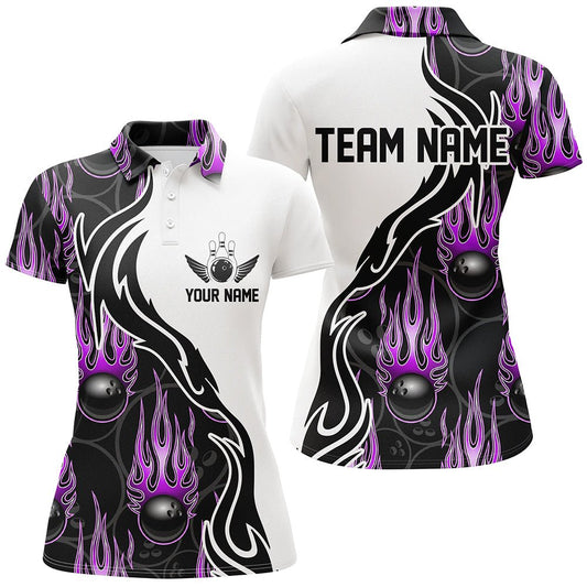 Individuelle Bowling-Shirts für Damen, personalisierte Flammen-Bowling-Teamtrikots | Lila P5006 - Climcat