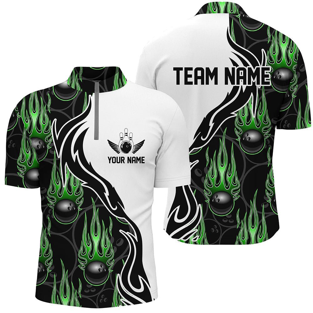 Individuelle Bowling-Shirts für Herren und Damen, personalisierte Flammen-Bowling-Teamtrikots | Grün P5004 - Climcat