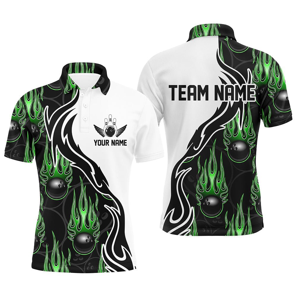 Individuelle Bowling-Shirts für Herren und Damen, personalisierte Flammen-Bowling-Teamtrikots | Grün P5004 - Climcat