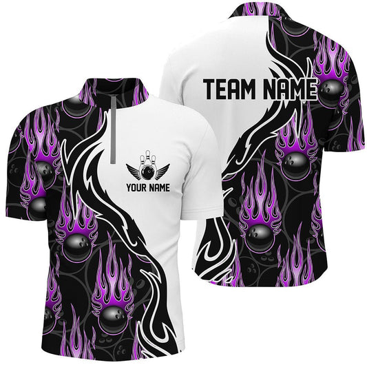 Individuelle Bowling-Shirts für Herren und Damen, personalisierte Flammen-Bowling-Teamtrikots | Lila P5006 - Climcat