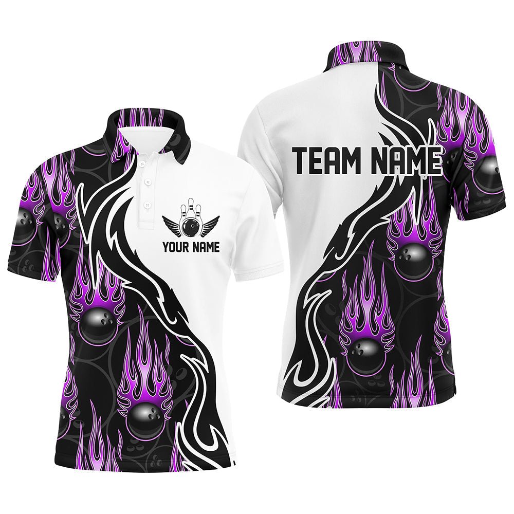 Individuelle Bowling-Shirts für Herren und Damen, personalisierte Flammen-Bowling-Teamtrikots | Lila P5006 - Climcat