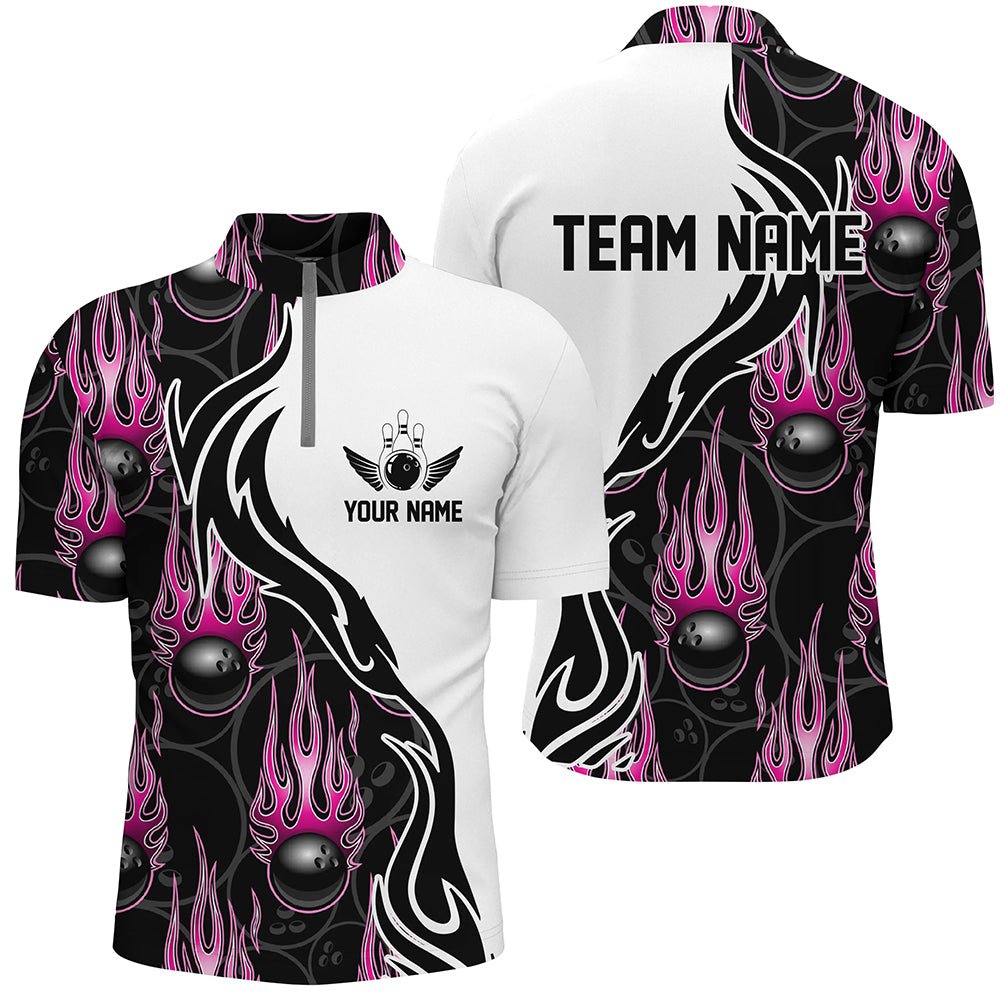 Individuelle Bowling-Shirts für Herren und Damen, personalisierte Flammen-Bowling-Teamtrikots | Pink P5005 - Climcat