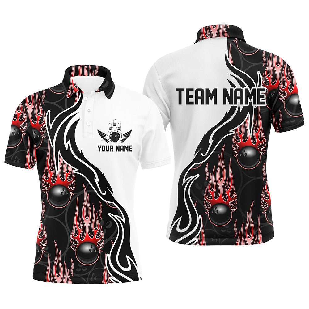 Individuelle Bowling-Shirts für Herren und Damen, personalisierte Flammen-Bowling-Teamtrikots | Rot P5007 - Climcat