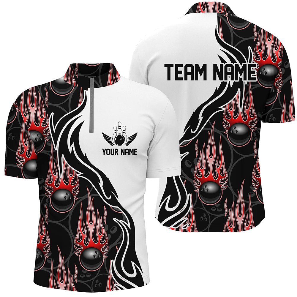 Individuelle Bowling-Shirts für Herren und Damen, personalisierte Flammen-Bowling-Teamtrikots | Rot P5007 - Climcat