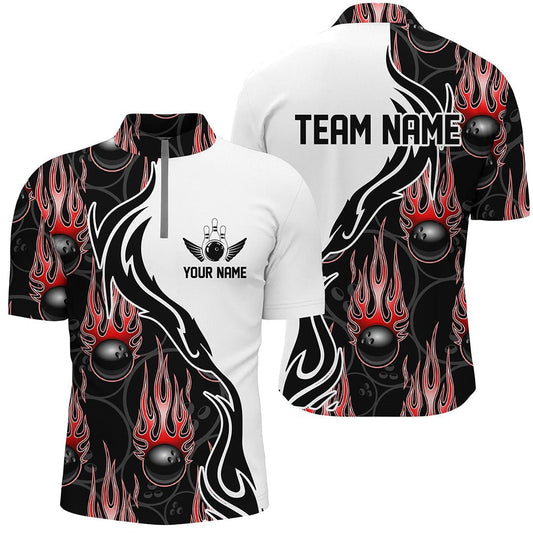 Individuelle Bowling-Shirts für Herren und Damen, personalisierte Flammen-Bowling-Teamtrikots | Rot P5007 - Climcat