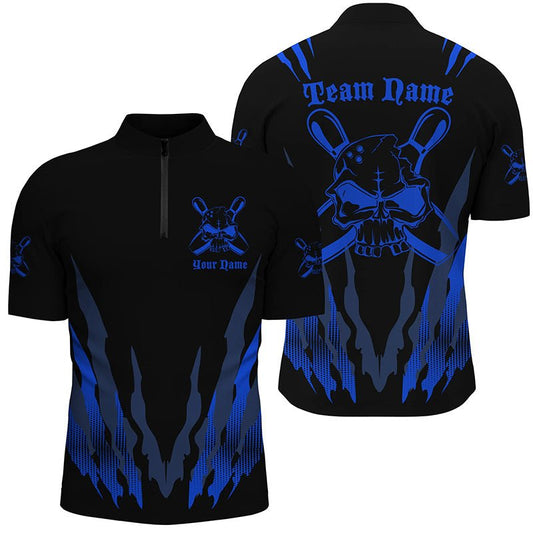 Individuelle Bowling-Shirts für Herren und Damen, Skull Bowling Team Shirts Bowling Pin | Blau P4482 - Climcat