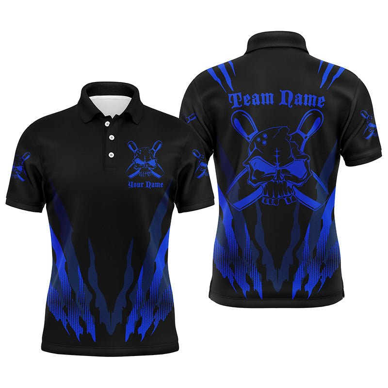 Individuelle Bowling-Shirts für Herren und Damen, Skull Bowling Team Shirts Bowling Pin | Blau P4482 - Climcat