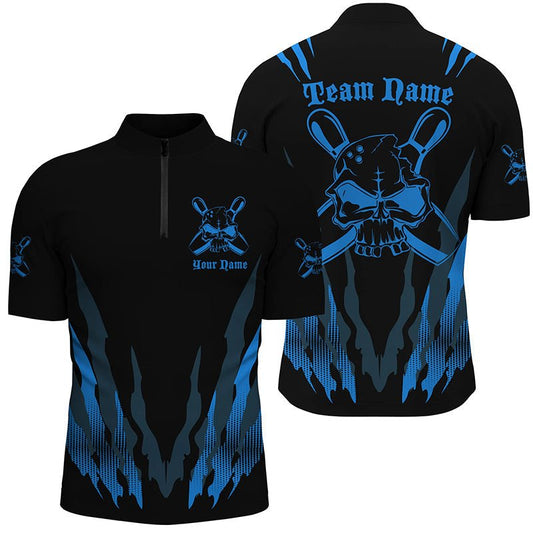 Individuelle Bowling-Shirts für Herren und Damen, Skull Bowling Team Shirts Bowling Pin | Blau P4483 - Climcat