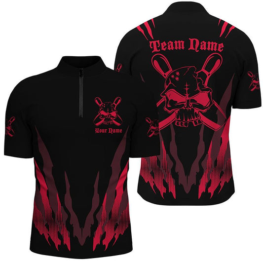 Individuelle Bowling-Shirts für Herren und Damen, Skull Bowling Team Shirts Bowling Pin | Rot P4484 - Climcat