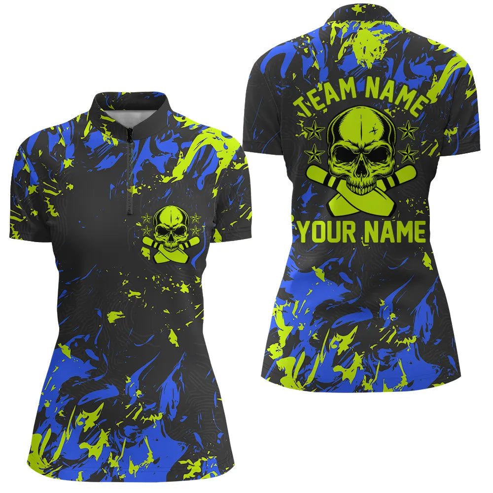 Individuelle Bowlingtrikots für Damen, personalisierte Skull Bowling Team Shirts Bowling Pin P5182 - Climcat