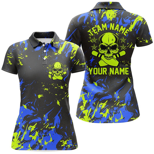 Individuelle Bowlingtrikots für Damen, personalisierte Skull Bowling Team Shirts Bowling Pin P5182 - Climcat