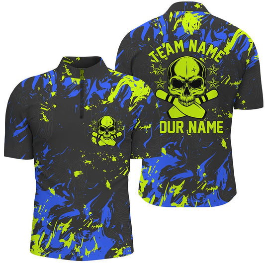 Individuelle Bowlingtrikots für Herren, personalisierte Skull Bowling Team Shirts Bowling Pin P5182 - Climcat