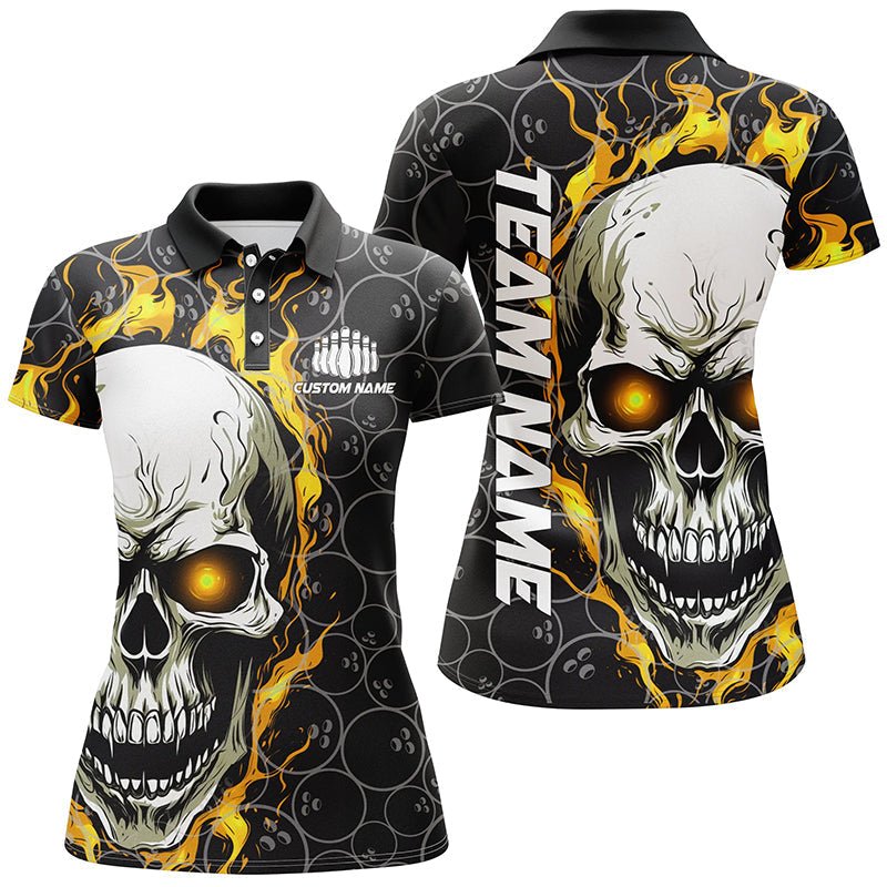 Individuelle Flaming Skull Team Bowling Shirts für Damen, Halloween Bowling Trikots | Gelb P5148 - Climcat