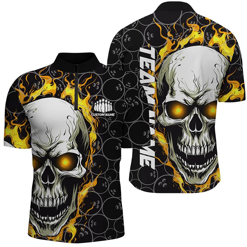 Individuelle Flaming Skull Team Bowling Shirts für Herren, Halloween Bowling Trikots | Gelb P5148 - Climcat