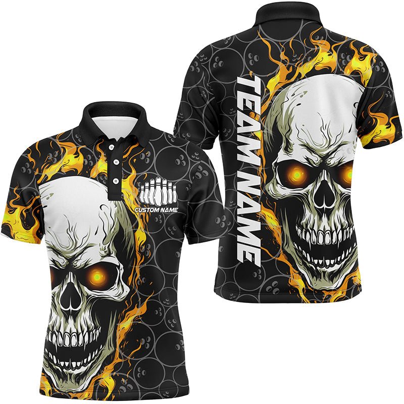 Individuelle Flaming Skull Team Bowling Shirts für Herren, Halloween Bowling Trikots | Gelb P5148 - Climcat