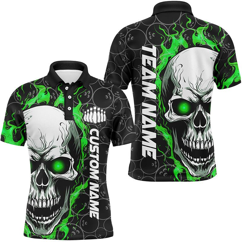 Individuelle Flaming Skull Team Bowling Shirts für Herren, Halloween Bowling Trikots | Grün P5180 - Climcat