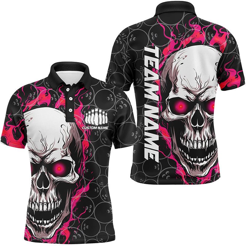 Individuelle Flaming Skull Team Bowling Shirts für Herren, Halloween Bowling Trikots | Pink P5150 - Climcat